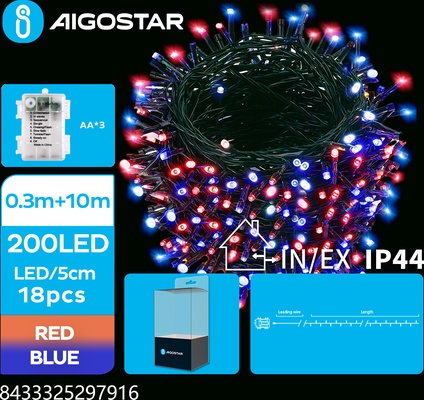 Tira de Luces Navidad con Pilas Luz Roja y Azul 10 Metros 